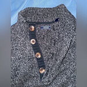 Izod Charcoal Knit Sweater with Button Accents